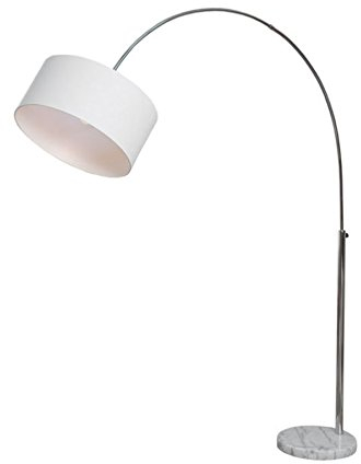 invicta INTERIOR Design Bogenleuchte LOUNGE DEAL Classic E27 60W mit Marmorfuß mit weißem Natur Leinen Schirm ausziehbar Stehlampe Wohnzimmerlampe Bogenlampe