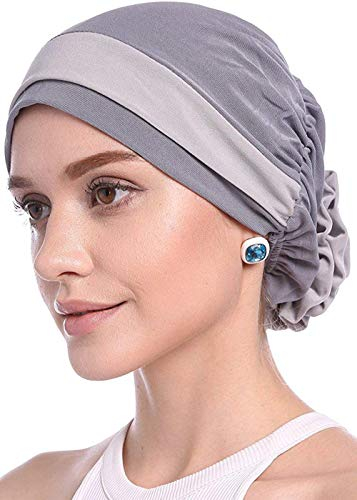 WETOO Damen Blume Muslim Turban Chemo Krebs Cap Kopftuch Kopfbedeckung, 45-Grau1-Gestrickte Baumwolle, Einheitsgröße