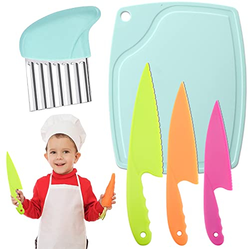 NTGRTY Set di 5 coltelli da cucina per bambini, per imparare a tagliare i coltelli per bambini a partire dai 2 anni, in plastica per bambini