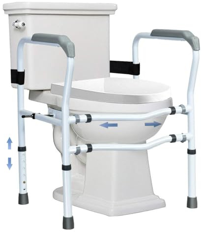 COSTWAY Apoyabrazos WC, Altura y Ancho Ajustables, Estructura de Apoyo para Inodoro, Pinza Giratoria 360°, Soporte de Inodoro para Ancianos, Discapacitados y Minusválidos, Carga 136kg (Gris)