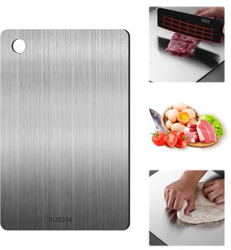 NEERIX Tagliere in acciaio inox, doppio lato per alimenti, in titanio, adatto anche come tagliere per pasta, da forno, da cucina, 29 x 20 cm