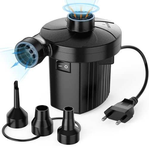 Elektrische Luftpumpe, Luftpumpe luftmatratze mit 3 Luftdüse, 2 in 1 Inflate und Deflate Elektrische Pump für aufblasbare Matratze,Boot,Luftmatratze Pool,Schwimmring