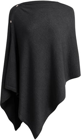 PULI Women Versatile Button Poncho Shawl Soft Scarf Fall Winter Charcoal