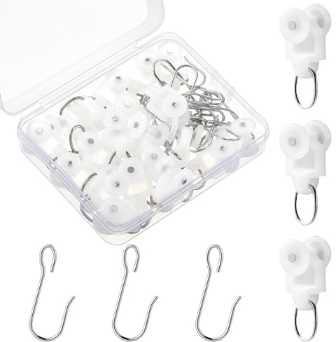 Marsui 20 Sets Curtain Track Roller Hooks Dual Wheel Roller Carriers for Ceiling Track with Stainless Steel Hooks for Curtains Drapes Room Dividers
