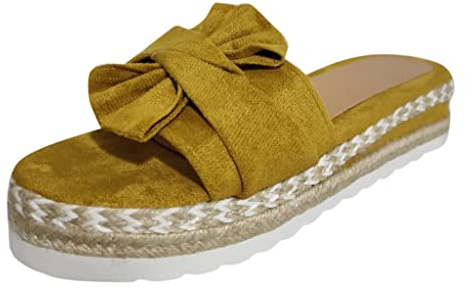 Pantofole da donna con tacco, con tacco a zeppa, scarpe espadrilles, per donna con papillon, sandali con zeppa, sandali estivi da spiaggia, sandali eleganti con piattaforma, taglia 37-43, giallo., 43