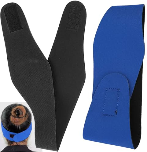 2Pcs Swimming Headband, Adjustable Ear Headband Waterproof Swim Head Band Large Ear Band for Swimming Water Activity, Blue & Black