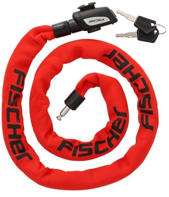 FISCHER Cykellås, kedjelås neopren med 2 nycklar, hög säkerhet för cyklar och elcyklar, stöldsäker, röd, längd: 130 cm