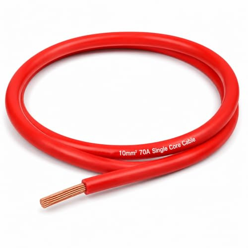 MKGT 70A Hi-Flex Battery Cable – 10mm2 10 Gauge Pure Copper Single Core PVC Welding Wire for 12V & 24V Automotive, Campervan, Solar, Inverter & Leisure Battery Systems (Red, 15 Meters)