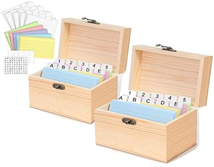 2 scatole per ricette in legno con carte, robusta scatola per schede in legno, porta ricette, porta carte, organizer per appunti, astuccio per cucina, matrimonio, addio al nubilato, mamma (15 x 10 x