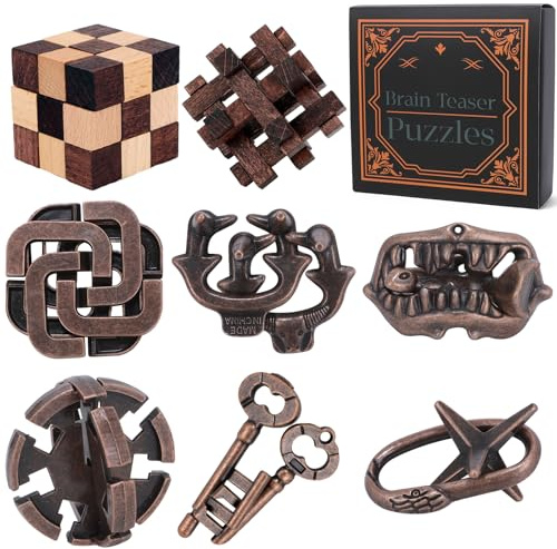 8 Pcs Brain Teaser Puzzles for Adults Teens - Wooden Puzzles 3D Puzzle Game Toys for Adults Teens - Metal Unlock Interlocking Puzzle Adult IQ Education Smart Toys