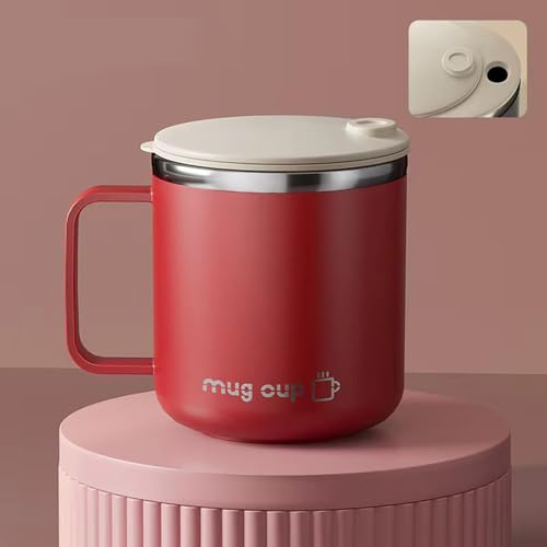 PKRANZYHKAL Mug isotherme café 400 ml – Tasse à café double paroi acier 304 + PP anti-brûlure, travel mug avec couvercle coulissant unidirectionnel, sans BPA, cadeau bureau/voyage,Red,1ps