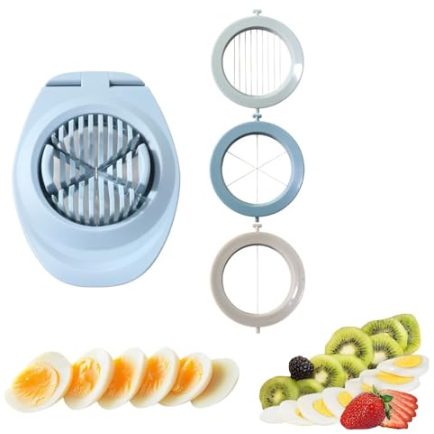 Egg Slicer with Stainless Steel Wire Egg Slicer, for Boiled Eggs Strawberry Fruit Garnish Slicer, Stainless Steel Wire with 3 Slicing Styles, Dishwasher Safe (Blue)