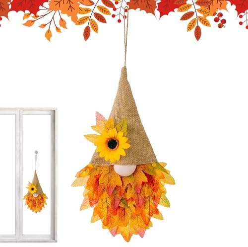 Coronas De Otoño para Puerta Principal - Guirnalda Decorativa Otoñal - Decoración con Gnomo para Exterior Puerta Cocina Hogar