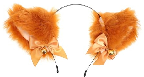 KOMBIUDA Diadema Orejas de con Campana Dorada para Fiesta Accesorio Cosplay Peluche para Mujeres y Niñas Banda para Pelo Decoración para Halloween y Cumpleaños