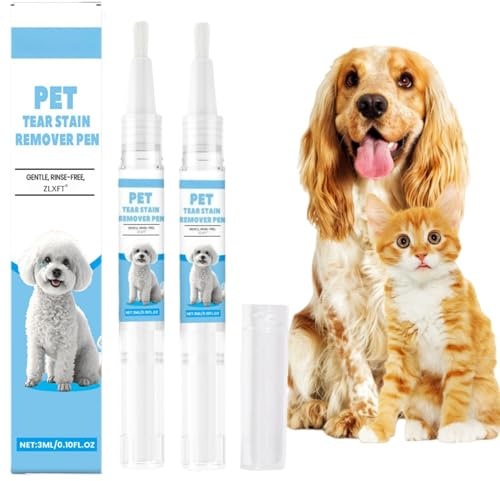 Nettoyant Yeux de Chat,2pcs Stylo Détachant pour Chiens et Chats,Éliminateur de Taches Lacrymales pour Chien,Détachant Les Yeux de Chat,Solution de Nettoyage pour Animaux de Petite et Moyenne Taille