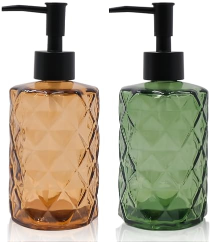 2 st. tvåldispenser glas tvåldispenser för badrum och kök, 330 ml påfyllningsbar handtvättsvätska klar glasflaska glasplåt med svart pump för diskmedel, eterisk olja, schampo lotion