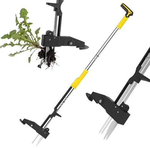 Veloxtera Weed Puller, Stand-up Weeding Remover Tools, Long Handle Garden Tool with 4 Claws, Hand Puller for Dandelion, Weed Root Pulling Tool and Picker