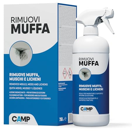 CAMP Rimuovi Muffa - Antimuffa per Muri Interni ed Esterni ad Azione Rapida, Spray Antimuffa Igienizzante Pronto all'Uso, Ideale per Rimuovere Muffe, Muschi e Funghi - Prodotti Pulizia Casa, 750 ml