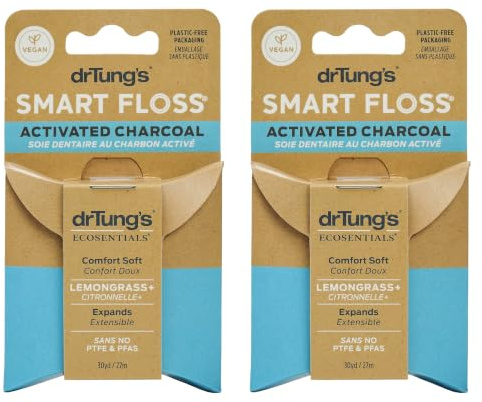 DrTung's Vegan Activated Charcoal Floss - Lemongrass Flavor - Pack of 2