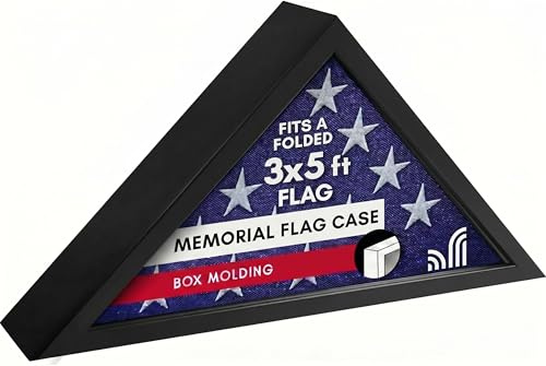 Americanflat Small Folded Flag Display Case for Folded 3x5' Ceremonial Flags (Not for Burial Flag) - Engineered Wood Display Box for Wall or Tabletop - Silhouette Collection - Black