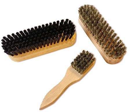 Kit de Cirage et Polissage Chaussures | 3 brosses en Soie | Bottes Bottines Mocassins | 1 Brosse Soie | 1 polissoir Soie Claire | 1 polissoir Soie foncée | Kibros 3LOTCb