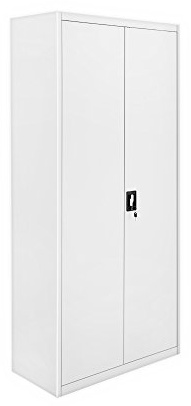 Panana Steel Office Cupboard, Metal Lockable Storage File Filing Cabinet with 2 Doors Adjustable Shelves Locking Bookcase Storage Unit Grey-White