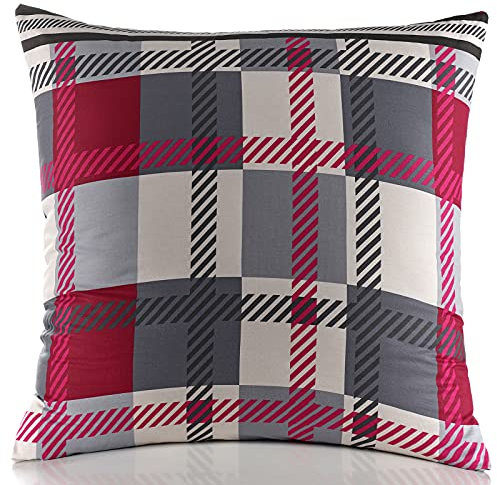 Kissenbezug Kissenhülle Kopfkissenbezug Pillow Cover Pillowcase 40x40 40x60 40x80 50x50 80x80 2er-Set Doppelpack 100% Baumwolle, Farbe: Rot Grau Weiß, (Größe: 40 x 40 cm Baumwolle)