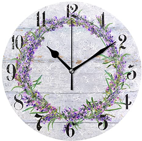 ALAZA Purple Clock Lavender Wall Clock Silent Non-Ticking Kitchen Clock