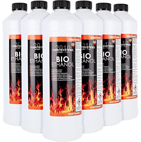 Bio Alkohol 100% 6 x 1 Liter - BIOETHANOL für Alkohol-Kamine, Tischfeuer, Ethanolkamine, Alkoholbrenner, Terrassenfeuer, Raumfeuer, Standfeuer oder Gartenfeuer