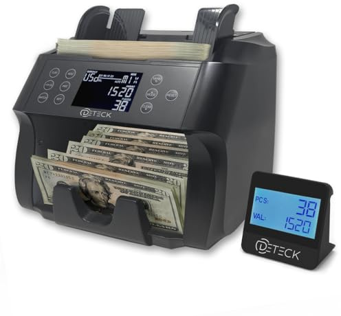 DETECK DT500 Mixed Denomination Money Counter, Multi Currency, Bill Counter 2CIS/UV/IR/MG/MT Counterfeit Detection, Cash Counter Serial Number, Printer Enabled