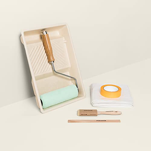 Parador Malerzubehör Streichen Set Malerset 8-teilig - Farbwanne Bügel Farbwalze Malerpinsel Abklebeband Abdeckplane Rührstab - Malerbedarf zum Anstreichen Wandfarbe umweltfreundlich