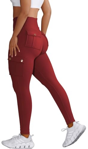 Nuofengkudu Sportbyxor med hög midja för damer, kvinnor, leggings med fickor, XS