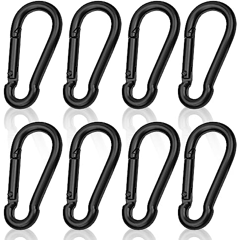 IBEIKE Locking Carabiner Clips for Heavy Duty - 8 PCS D-Ring Carabiners Key Chain Clip Hooks for Outdoor, Camping, Hiking, Traveling, Fishing, and Backpack, 4CM, Black