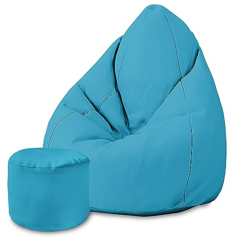 DreamRoots Sitzsack für Kinder und Erwachsene - Sitzsack mit Füllung, Lehne, Hocker und Bezug - Oxford Stoff 220 gr/m2 Wasserdicht - Sitzkissen Boden - Chill Sack M, Himmelblau