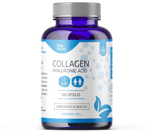 Cólageno + Ácido Hialurónico Enriquecido - Vitamina C - Hidratación Piel Cabello Uñas - Articulaciones Huesos - Antioxidante - 180 Cápsulas - 400mg Colágeno - 200mg Ácido Hialurónico | D2 Nature