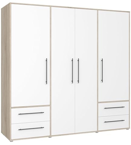 AVANTI TRENDSTORE Fathie - Armadio con 4 ante battente e 4 cassetti in legno laminato, con ripiani e bastone appendiabiti. Disponibile in diversi colorazioni. LAP 206x200x59 cm.