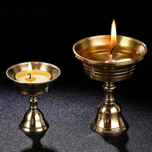 PRETYZOOM 8Pcs Brass Buddhist Oil Lamp Holders 2.36X8.81X2.20In Candle Stick Holders for Meditation Prayer and Home Decor