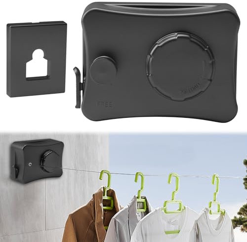 5,1m Filo Stendibiancheria Retrattile, Corda per Biancheria Retrattile in Acciaio Inox, Stendibiancheria da Parete Filo per Stendere Retrattile per Bagno Balcone, Capacità 20kg (Linea Singola Nera)