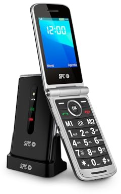 SPC Prince 4G - Telefono cellulare con coperchio per anziani, con tasti grandi e facile da usare, pulsante SOS, configurazione remota, base di ricarica, USB-C, 2 memorie dirette, senza caricabatterie,