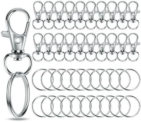 Lot de 40 porte-clés en acier inoxydable - Alliage de zinc et acier inoxydable - Pour bricolage, artisanat, maison, voiture, sport - Anneaux mousquetons avec articulation pivotante (argenté, 40 pièces