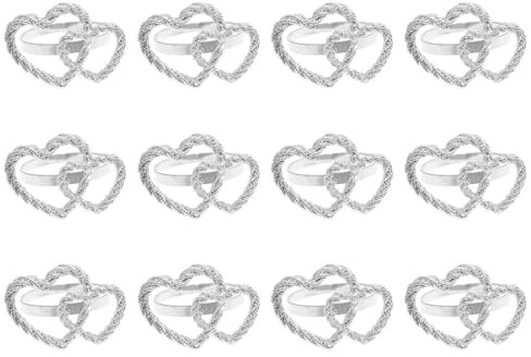 Anelli Portatovaglioli, 12 Pezzi Porta Tovaglioli a Forma di Doppio Cuore, Fermagli per Tovaglioli Metallo per Matrimoni, Banchetti di Compleanno, Festa del Ringraziamento, Decorazione