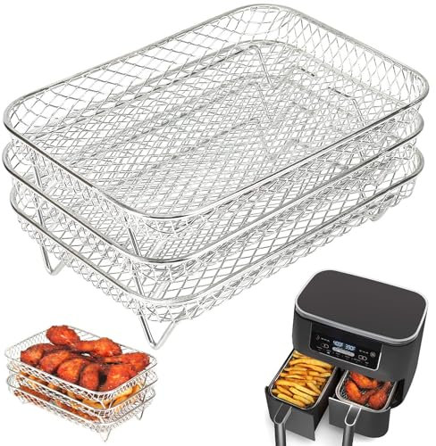 【3 en 1】Kit Professionnel Friteuse à Air, Air Fryer Rack, Accessoires pour Friteuse à Air, Grille Vapeur, Rack Déshydrateur, Rack de Déshydratation, pour Friteuse à Air et Toast