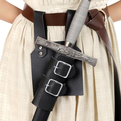 Medieval Faux Leather Sword Holster Vintage Knight Sheath Belt Sword Frog Adjustable Viking Warrior Pirate Dagger Holster Halloween Carnival Cosplay Costume Accessory