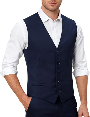 Mintgreen - Chaleco para hombre, chaleco de traje de boda, liso, cuello en V, corte delgado y botones simples, azul marino, XL