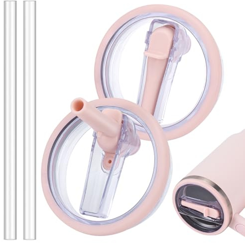 WISYOK 2 stycken Reservlock för Stanley Cup 40 oz, rosa, | Stanley Cup lock, läckagesäker, med 2 sugrör i Tritan. Återanvändbart tillbehör för vardag, resor och utomhusbruk