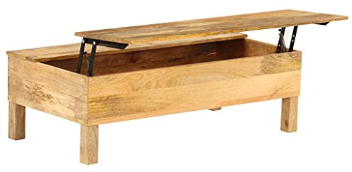 QINXIXINAIXI Tavolino da divano multifunzione in legno massello con vano portaoggetti – Tavolino rustico e cassapanca in uno, tavolo regolabile, venature del legno uniche