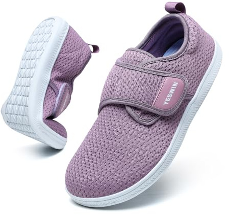 YESWIN Diabetic Walking Shoes for Women Wide Toe Box Non Slip Comfortable Breathable Zero Drop Barefoot Shoe with Adjustable Strap for Neuropathy, Edema, Swollen Feet, Elderly, Pregnancy Purple