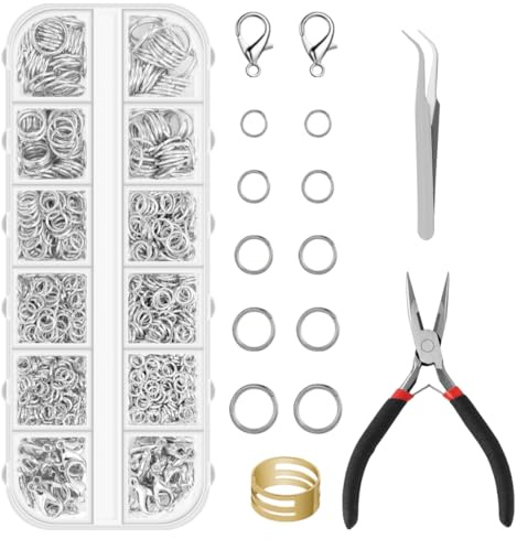 1200 Piezas Kit de Anillos de Salto Abiertos, Kit de Hacer Bisutería con Herramienta, Alicates, Pinzas, Abridor y Cierre, Kit de Suministros para Hacer Joyas con Accesorios, para Pulseras DIY