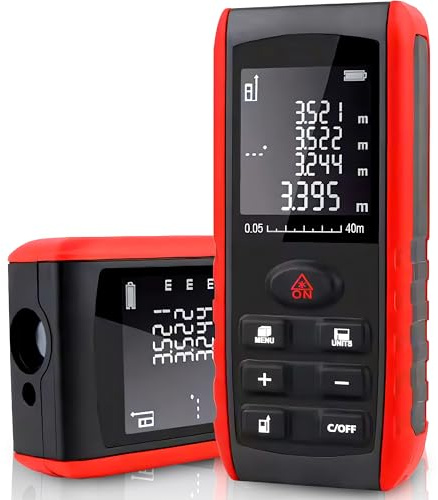 Retoo Laser-Entfernungsmesser 40M – Digitales Laser-Messgerät mit Rotem Laser Klasse II±1,5 mm Genauigkeit, LCD-Hintergrundbeleuchtung, m/in/ft, IP54 Schutz, Akustische Signalisierung