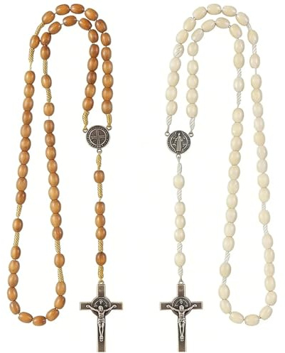 Dryxog 2 stycken katolska radband, halsband dam mini kors, halsband personlig pärla mala herr dam smycken, Colier klassisk trä rund pärla hand radband